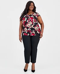 Kasper Plus Cowl-Neck Cap-Sleeve Top