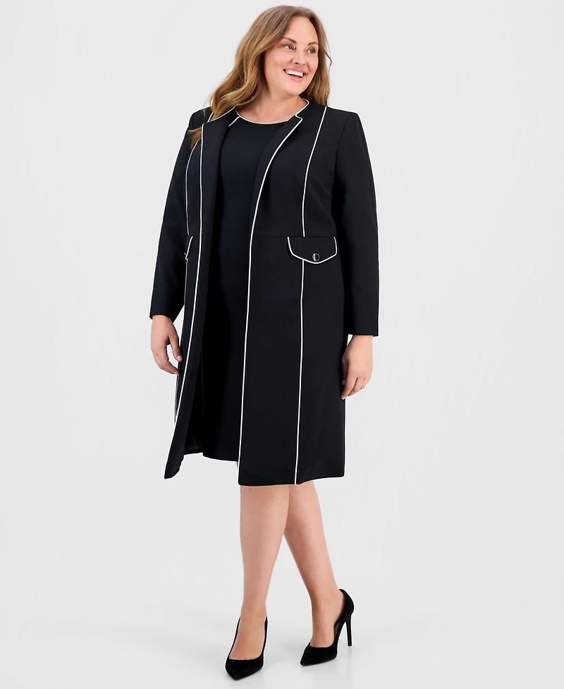 Kasper Plus Sleeveless Piped-Trim Sheath Dress