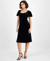 Anne Klein Women's Sweetheart-Neck Puff Sleeve Velvet Midi Dress