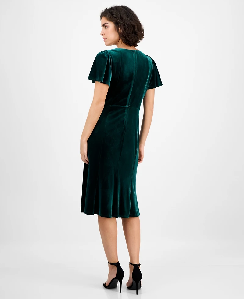 Anne Klein Women's Sweetheart-Neck Puff Sleeve Velvet Midi Dress