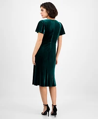 Anne Klein Women's Sweetheart-Neck Puff Sleeve Velvet Midi Dress