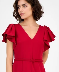Anne Klein Women's V-Neck Ruffle-Sleeve Sheath Dress