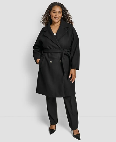 Dkny Plus Belted Notch Collar Coat
