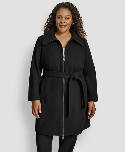 Dkny Plus Belted Zip-Up Wool Coat