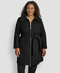 Dkny Plus Belted Zip-Up Wool Coat