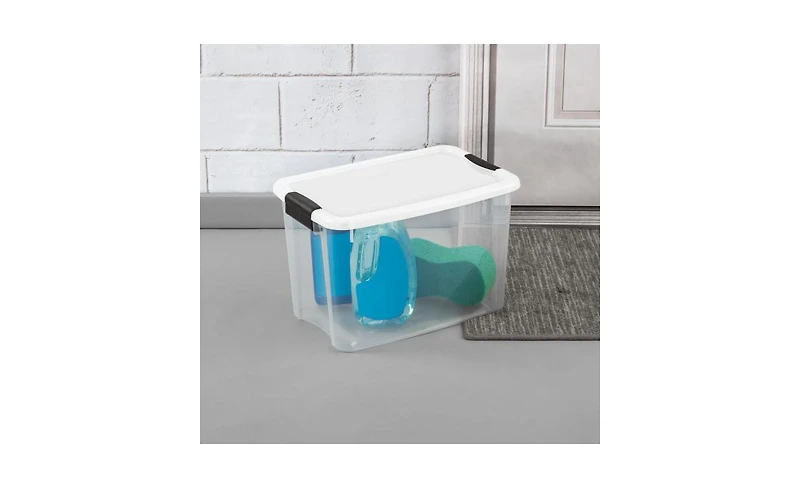 Sterilite 30 Qt Clear Plastic Stackable Storage Bin w/ Latch Lid, White (6 Pack)