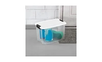Sterilite 30 Qt Clear Plastic Stackable Storage Bin w/ Latch Lid, White (6 Pack)