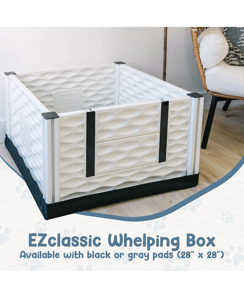 EZwhelp EZclassic 28"x28" Puppy Dog Whelping Box Playpen w/Rails & Liner, Black