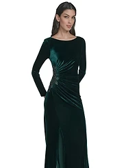 Eliza J Petite Side Ruched Long Sleeve Gown