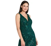 R & M Richards Petite Sequin Detail V-Neck Maxi Dress