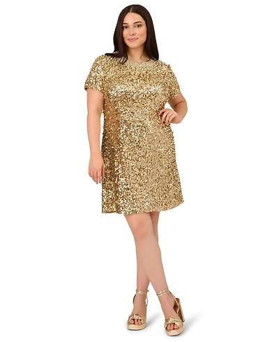 Adrianna Plus Beaded Mesh Short Sleeve Dress