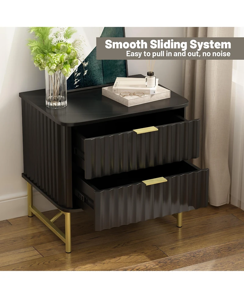 2-Drawer Nightstand with Metal Base