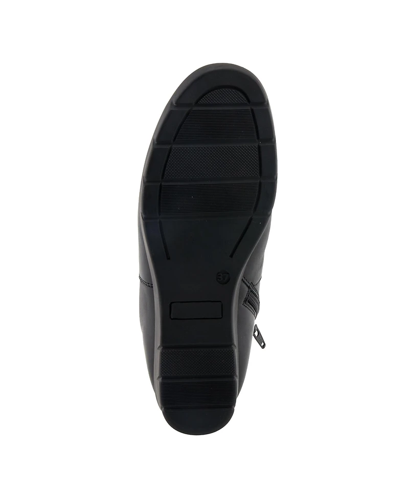Spring Step Apso Leather Wedge Bootie with Elastic Panel, Inside Zipper, and Removable Insole