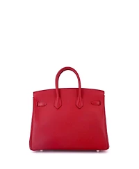 Pre-Owned Hermes Birkin 25 Handbag Red Epsom with Palladium Hardware