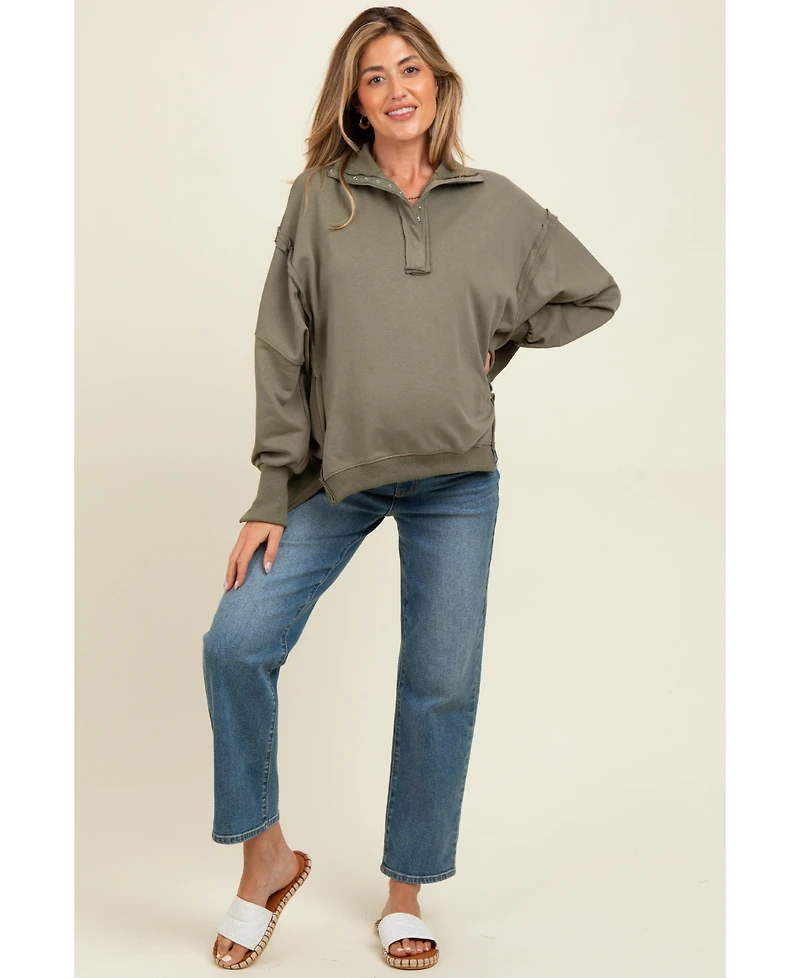 Pinkblush Olive Snap Button Pullover Henley Maternity Sweatshirt