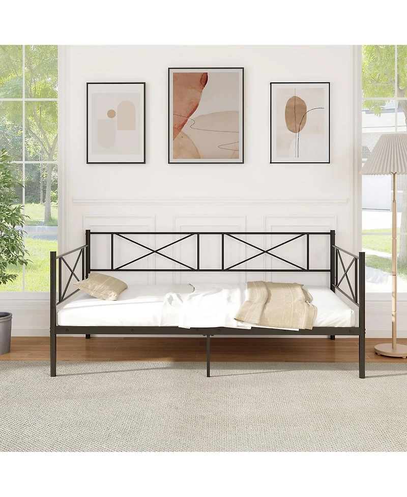 Gymax Twin Metal Daybed Modern Platform Bed w/ Heavy-duty Slat Support