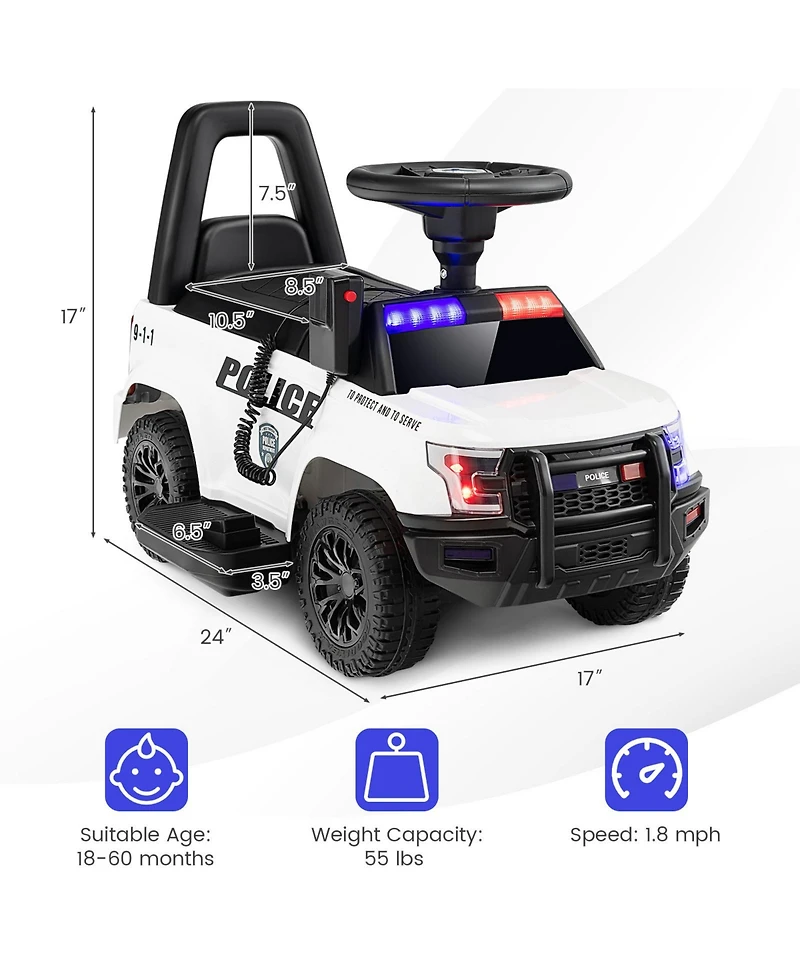 6V Kids Ride-On Police Car with Megaphone & Siren Lights – White