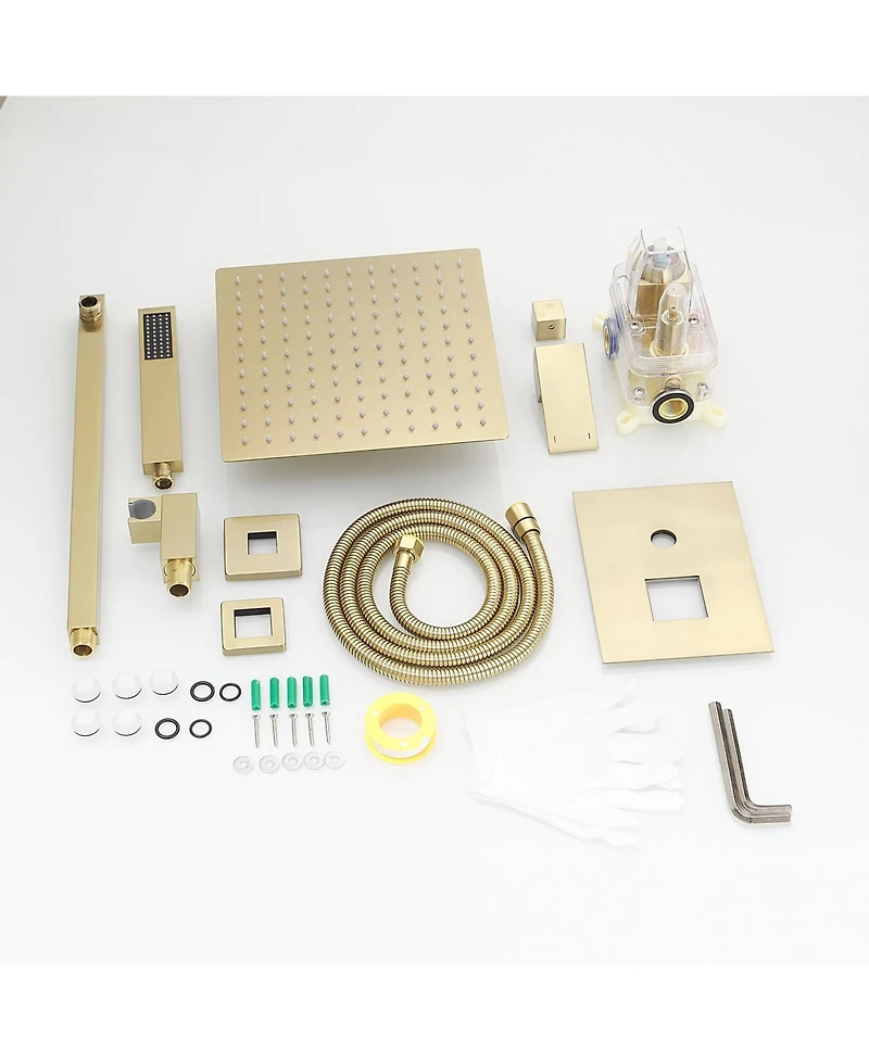 Greenspring Luxurious Single Handle 2-Spray 10 in. Wall Mount Square Shower Head with Hand Shower Faucet in Brushed Gold