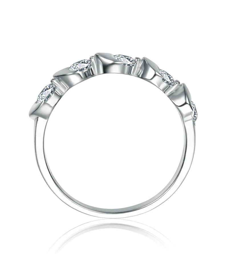 Genevive Sterling Silver White Gold Plated with Clear Cubic Zirconia Swirl Ring