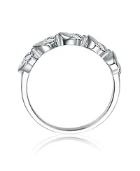 Genevive Sterling Silver White Gold Plated with Clear Cubic Zirconia Swirl Ring