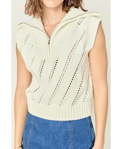 English Factory Women's Sleeveless Collar Zip Up Knit