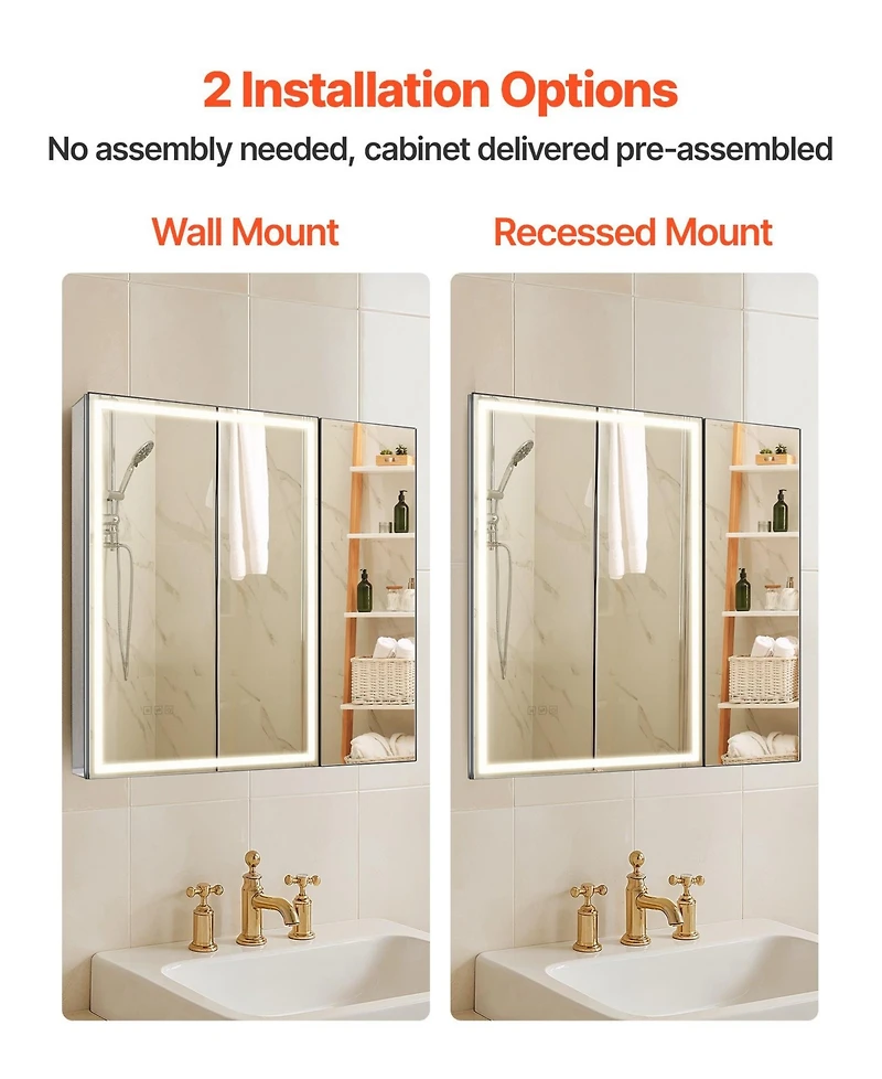 Slickblue Lighted Medicine Cabinet with Hd Tempered Glass Mirror Recessed Wall