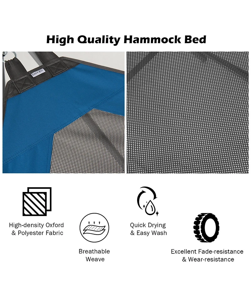 Gymax Folding Hammock Indoor & Outdoor with Side Pocket Iron Stand