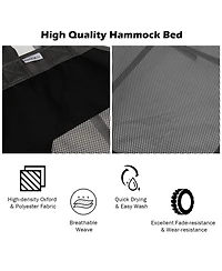 Gymax Folding Hammock Indoor & Outdoor with Side Pocket Iron Stand