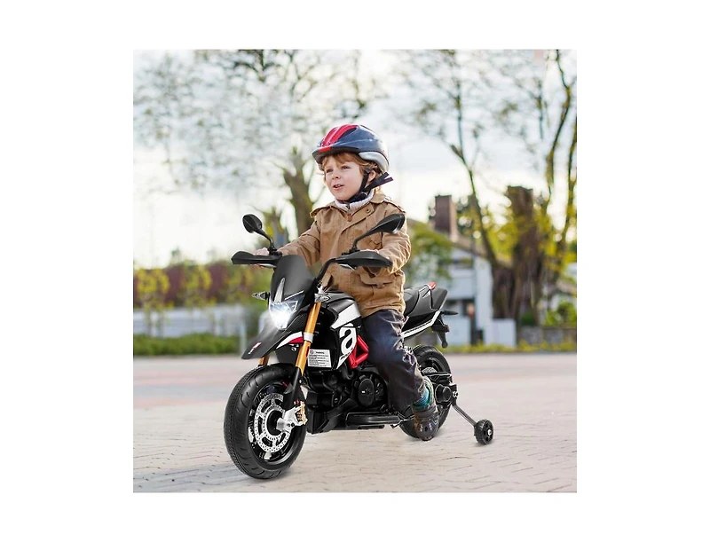 12V Licensed Kids Ride-On Motorcycle with Sounds – Black