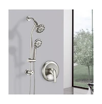 Rainsken Drill-Free Stainless Steel Slide Bar Combo Rain Showerhead 7-Setting Hand, Dual Shower Head Spa System (Rough-in Valve Included)