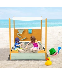 Kids Sandbox with Sand Wall with Removable Canopy for Kids 3-8 Years Old