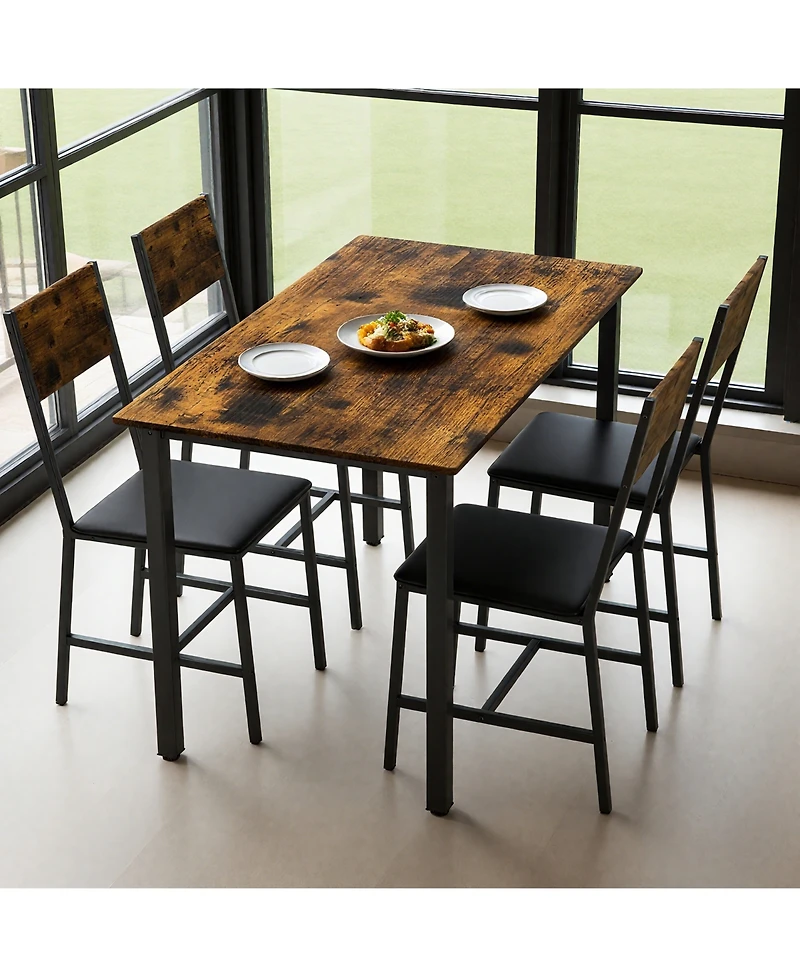 Casainc 5 Piece Metal and Wood Dining Table Set with 4 Chairs for Kitchen or Dining Room