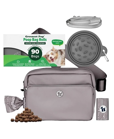 Walk Star Kit: 3-in-1 Dog Bag, Bowl, & Leash plus Matching 90 Refill Poop Bags