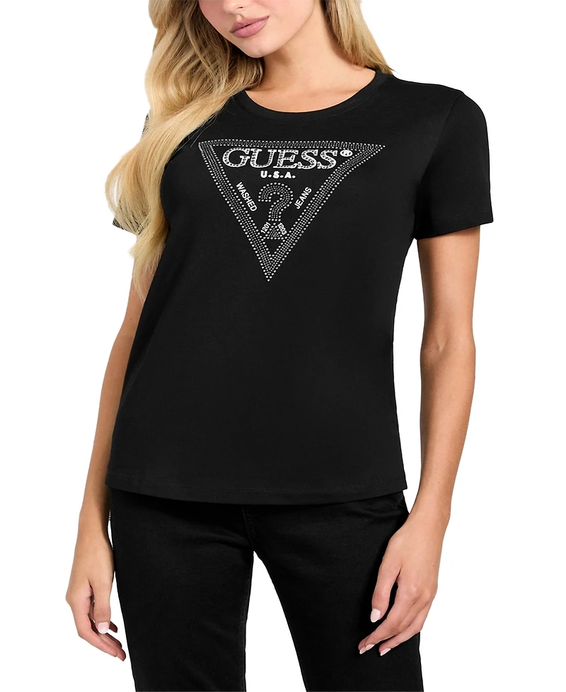 Guess Women's Embellished Triangle Short Sleeve T-Shirt