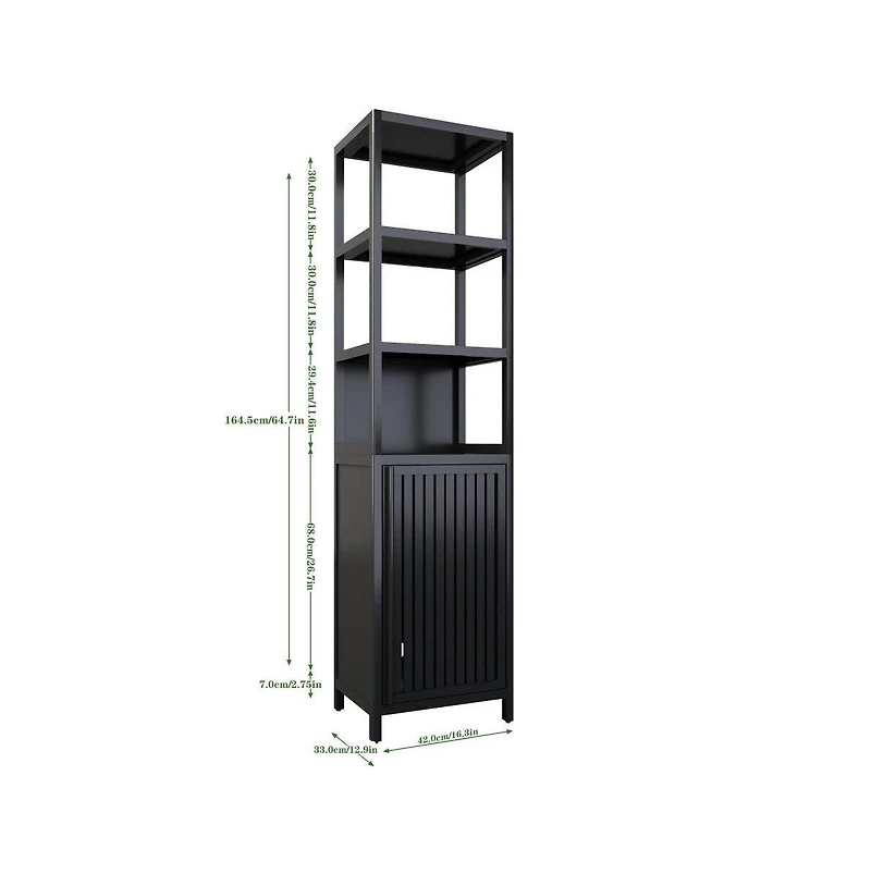 Chic Crate Black Slim Tall Cabinet Shutter Door +3 Tier Shelves | Freestanding Linen Tower | Bathroom/Kitchen/Living Room | Bamboo