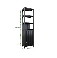 Chic Crate Black Slim Tall Cabinet Shutter Door +3 Tier Shelves | Freestanding Linen Tower | Bathroom/Kitchen/Living Room | Bamboo