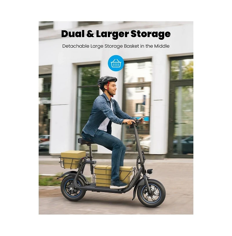 Adults Electric Scooter: Foldable, 550W Motor (18.6 Mph/20 Miles), Large Middle Basket & Seat – Perfect for Pets & Cargo