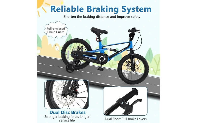 Akiudex 16 Inch Kids Bike with Training Wheels, Adjustable Seat, Dual Disc Brakes and Bell