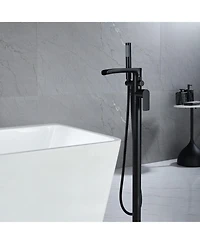 Greenspring Single-Handle Freestanding Floor Mount Roman Tub Faucet Bathtub Filler with Hand Shower in Matte Black