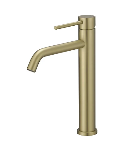 Modern Single Hole Handle Vessel Bathroom Vanity Sink Faucet With Pop Up Drain Without Overflow Brushed Gold
