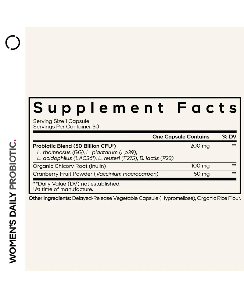 Codeage Women's Daily Probiotic Supplement – 50 Billion Cfu Supplement, Cranberry Fruit Powder, Prebiotic Chicory Root Inulin – Women's Wellness Suppo