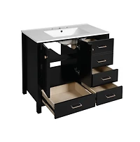 Chic Crate-36In Bathroom Vanity Ceramic Sink w/4 Drawers & Soft-Close Doors | Solid Wood Frame | Freestanding | Black
