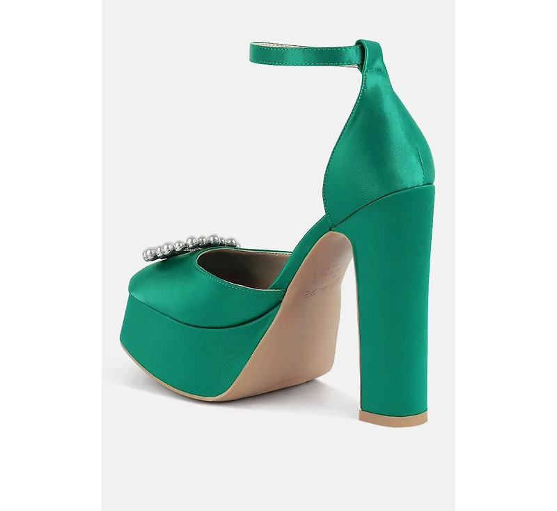 Womens Maeissa Pearls Brooch Detail Platform Block Heel Sandals