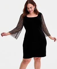 Alex Evenings Plus Embellished-Sleeve Stretch Velvet Dress