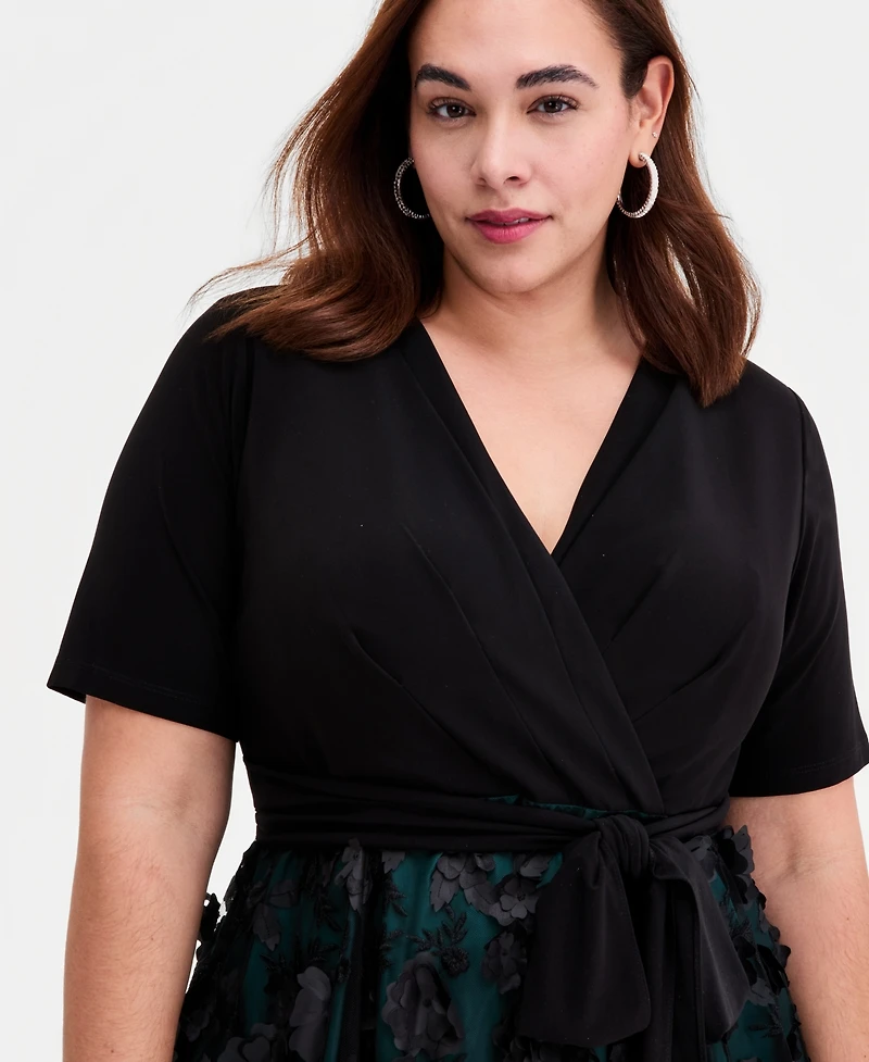 Alex Evenings Plus 3D Floral A-Line Dress