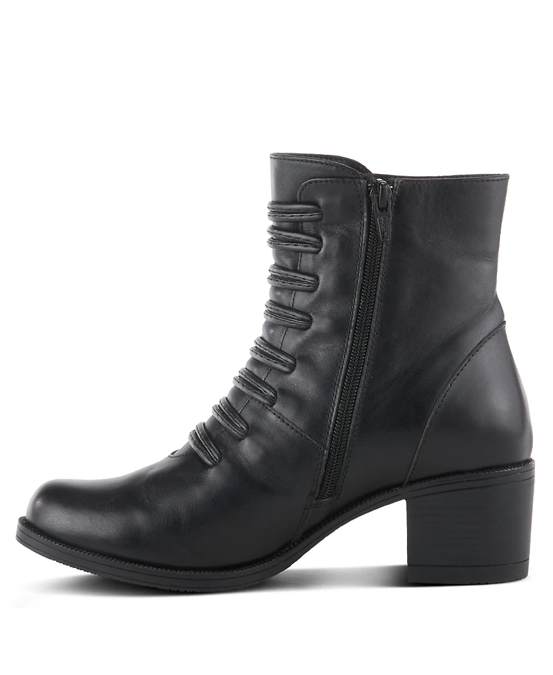 Spring Step Garibaldi Leather Mid Boot with Decorative Lace and Button Detail on Block Heel