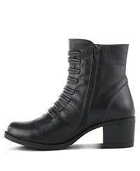 Spring Step Garibaldi Leather Mid Boot with Decorative Lace and Button Detail on Block Heel