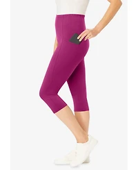 Woman Within Plus Stretch-Cotton Knit Pull-On Pocket Capri Leggings