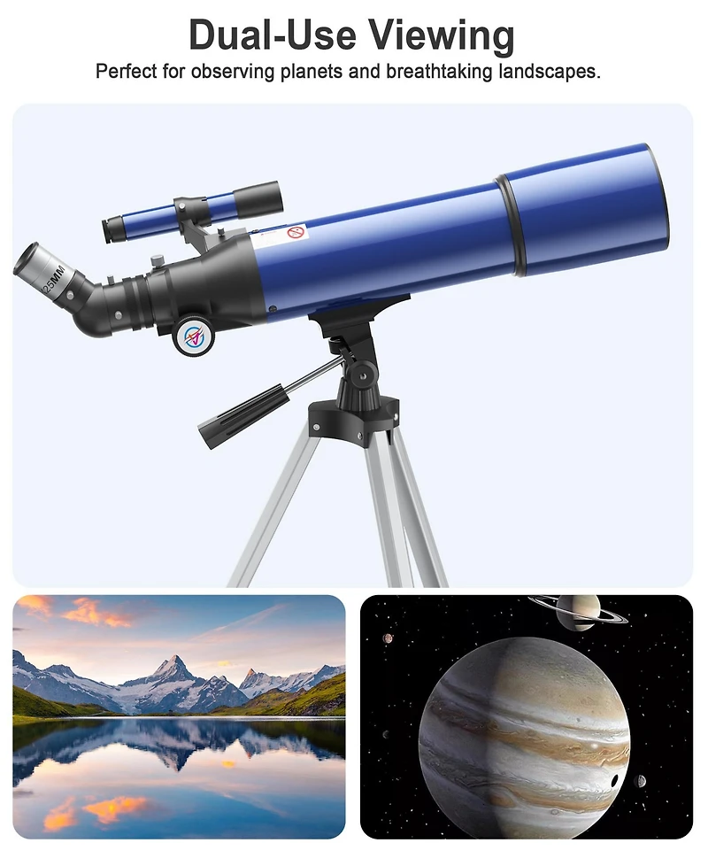 Sugift 80mm Astronomical Refractor Telescope for Beginners with 150× Magnification, Adjustable Tripod, Phone Adapter and Carry Bag