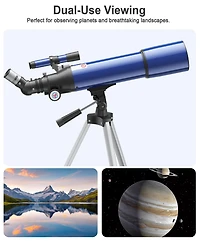 Sugift 80mm Astronomical Refractor Telescope for Beginners with 150× Magnification, Adjustable Tripod, Phone Adapter and Carry Bag